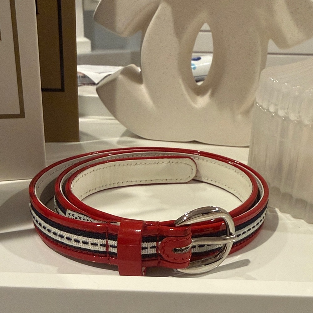 Dolce & Gabbana Red/Nevy/White Patent Leather Belt 32" - Picture 2 of 7